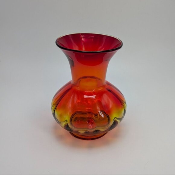 Blenko Tangerine Amberina Blown Glass Panel Vase Vintage Art Glass Decoration - Picture 2 of 10